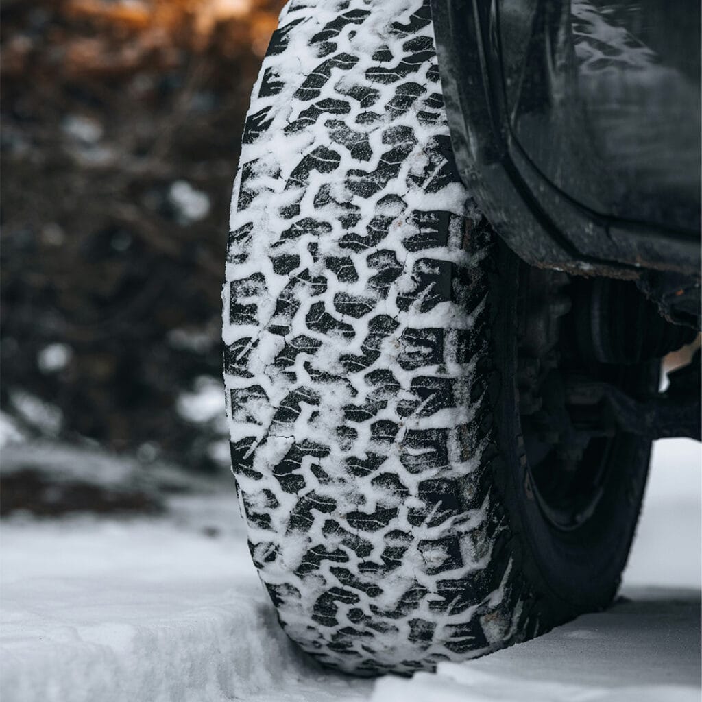 tire packed with snow